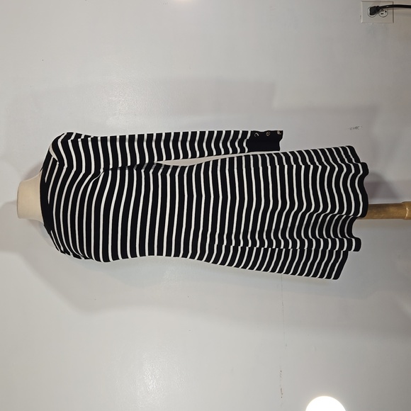 Loft Black & White Stripe Long Sleeve Knit Dress Small NWT - Picture 3 of 10